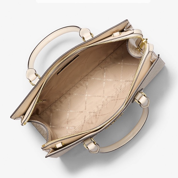 Michael Kors Sheila Medium Signature Logo and Metallic Satchel Crossbody Center - Picture 6 of 16